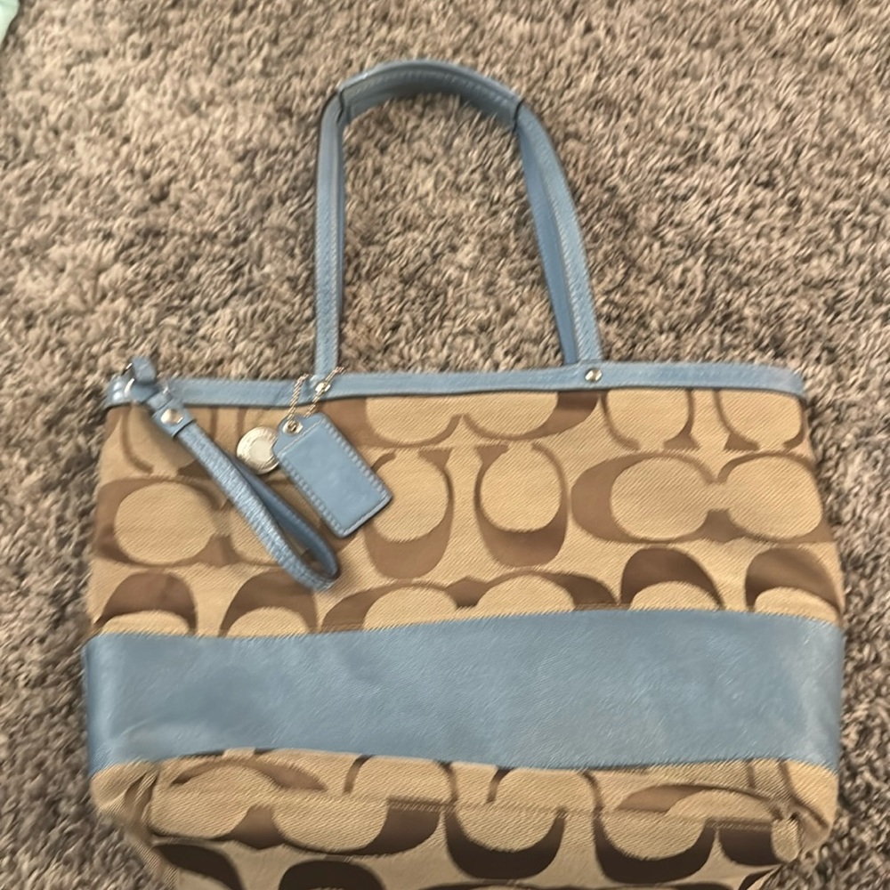 Coach Blue and Tan Signature Tote